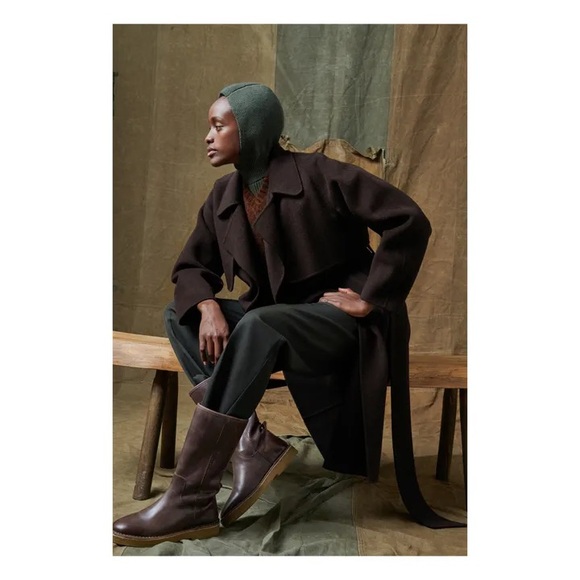 Soeur, Long Belted Wool Coat, Dark Brown, Size 3 - Picture 6 of 6